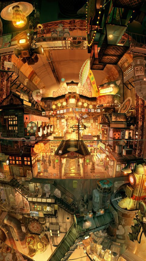 Kaname これは日本の帝国少年っていう絵師さんが描いてるイラスト なんか自分の好きなイメージが全部詰まっててたまらないです 横浜のラーメン博物館っぽく見える 他にもめっちゃカッコいい絵いっぱいあるので見てみてください