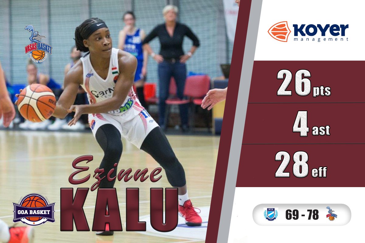 koyersport's tweet photo. 🇳🇬NT captain EZINNE KALU is playing phenomenal season in 🇭🇺League. After winning #AfroBasketWomen2017 she continues to shine in one of the strongest European leagues. In yesterday's away win of her team Vasas vs MTK 78:69 she posted 26PTS/4AST for 28EFF #KOYER #GoaBasket https://t.co/dpT2woX1UF