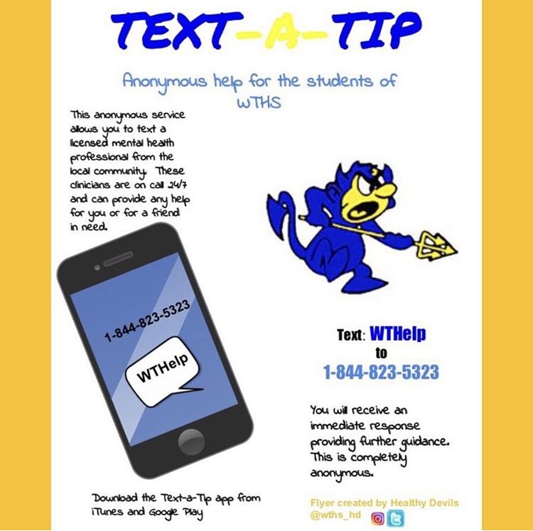 wths_hd's tweet photo. Save this number in your phone in case you or a friend need to talk to someone. #wearewarren #wthshd #mentalhealthawareness #textatip https://t.co/Vi2Jncks8O