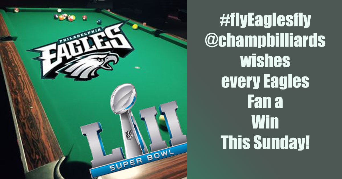 InfiniteIdea1's tweet photo. It isn't often that the color of 80% of all #billiardcloth GREEN means as much as it does this Sunday! #thebestbilliardcloth made by Champbilliards, LLC
 Super Bowl 52 #GoEagles #flyEaglesfly https://t.co/xmroeCfplB
