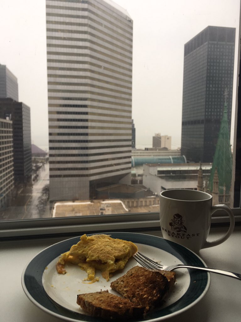 dtrick9's tweet photo. Breakfast with a view. I have been living downtown for 12 years- and I still love waking up to the sounds as sights of our beautiful city. #notreadyfortheburbsyet #clelove #thisiscle https://t.co/jyuQyirKaq