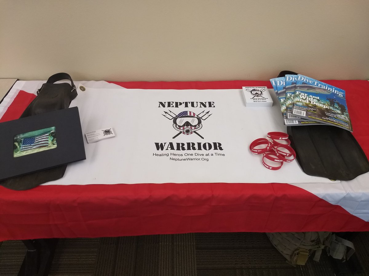 Neptune_Warrior's tweet photo. Presented to Meridian Mayor Tammy Deweerd's Faith Ambassador Council on #PTSD and #scubadiving and how it helps heal our heroes and helps to #PreventVeteranSuicide. Also presented her with a challenge coin. @PWREngineers @TatesRents @boisestatelive https://t.co/IveIqqw3Nr