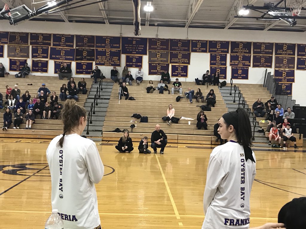 LadyBaymenLax's tweet photo. OBGLAX Seniors and best friends Maggie Frankel and Lindsey Tiberia read speeches they prepared for each other at basketballs senior day. Their last time on the court together. Great kids, great athletes, great moment. They still have basketball playoffs and Lax season left at OB. https://t.co/LV8GERNR1Z