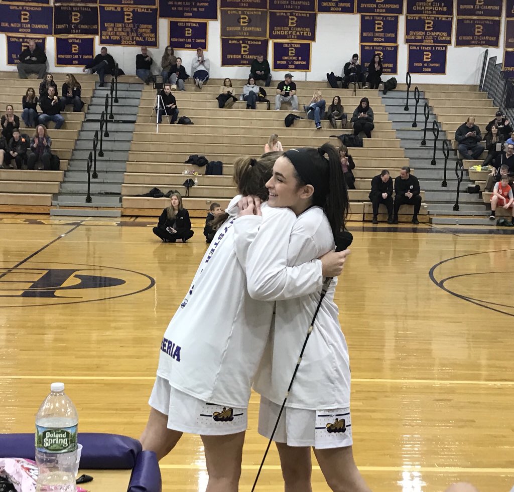 LadyBaymenLax's tweet photo. OBGLAX Seniors and best friends Maggie Frankel and Lindsey Tiberia read speeches they prepared for each other at basketballs senior day. Their last time on the court together. Great kids, great athletes, great moment. They still have basketball playoffs and Lax season left at OB. https://t.co/LV8GERNR1Z