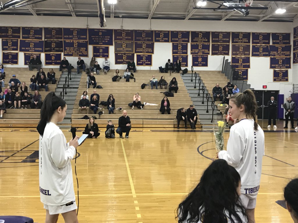 LadyBaymenLax's tweet photo. OBGLAX Seniors and best friends Maggie Frankel and Lindsey Tiberia read speeches they prepared for each other at basketballs senior day. Their last time on the court together. Great kids, great athletes, great moment. They still have basketball playoffs and Lax season left at OB. https://t.co/LV8GERNR1Z