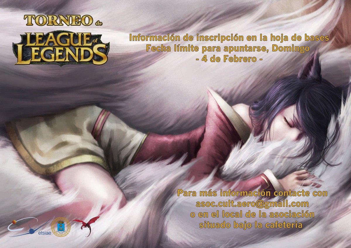 Alberty_II's tweet photo. @CultAero os recordamos que podéis apuntaros al torneo de @LeagueOfLegends https://t.co/UYbaeO9NBD