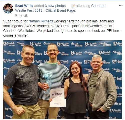downstreetdance's tweet photo. Nathan Richard wins Newcomer Jack and Jill Competition at Westiefest 2018 in Charlotte, NC https://t.co/v3gYYYpyrq https://t.co/XXx4Fls2XO