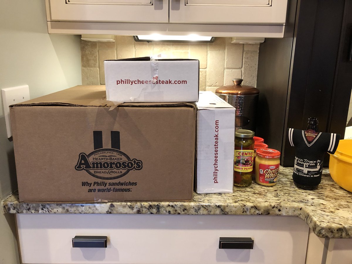 weaverwealthnc's tweet photo. I’d say we have all the makings for the perfect #SuperBowl meal. @AmorosoBaking and @Original_Philly to the rescue in North Carolina. #whizwith #FlyEaglesFly 🦅 https://t.co/or1Zf433RX