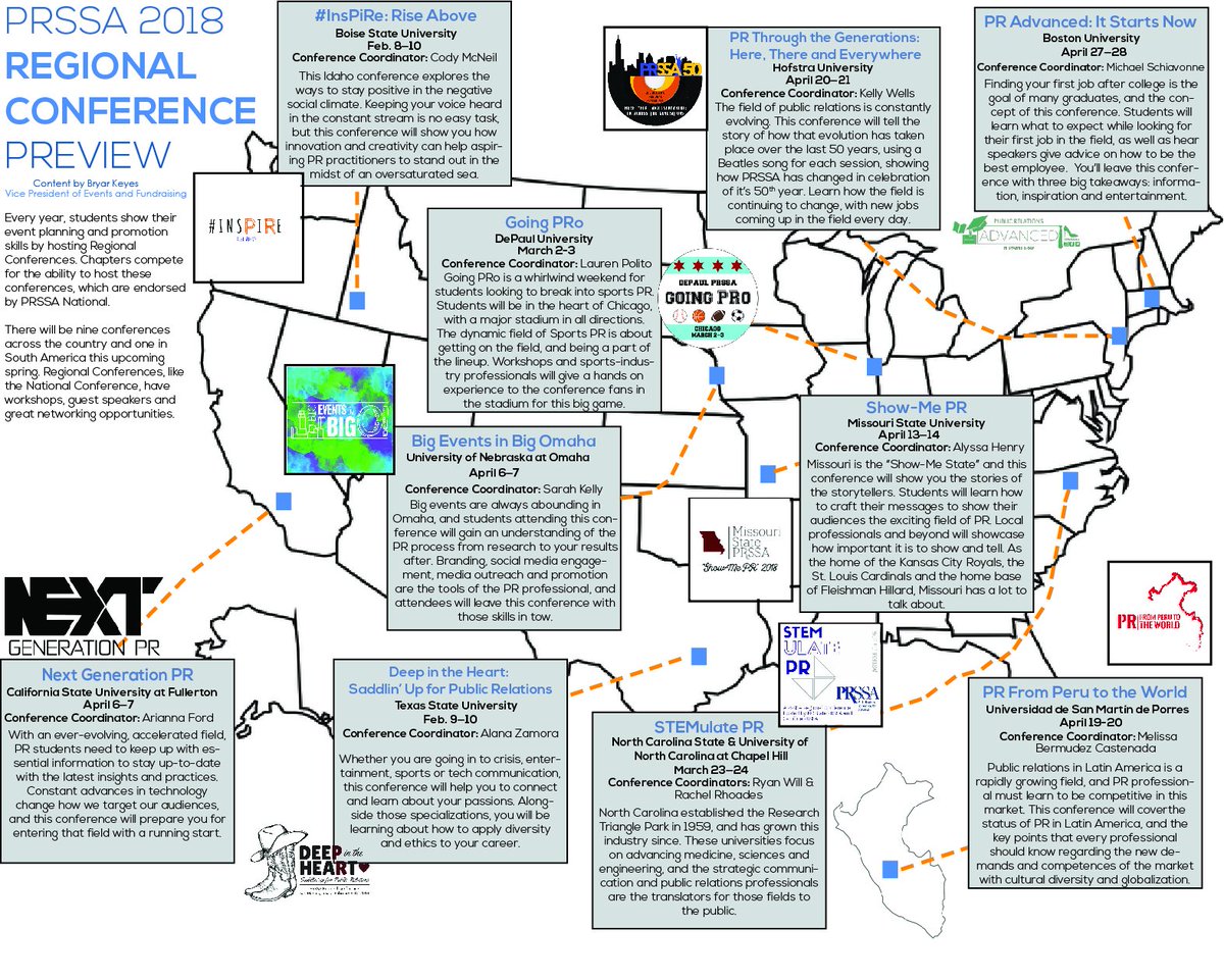 prssaofficial's tweet photo. 2018 PRSSA Regional Conferences start next weekend! Which Regional Conference is your Chapter attending? #PRSSA #PRSSARC https://t.co/YoyYy1KgT4