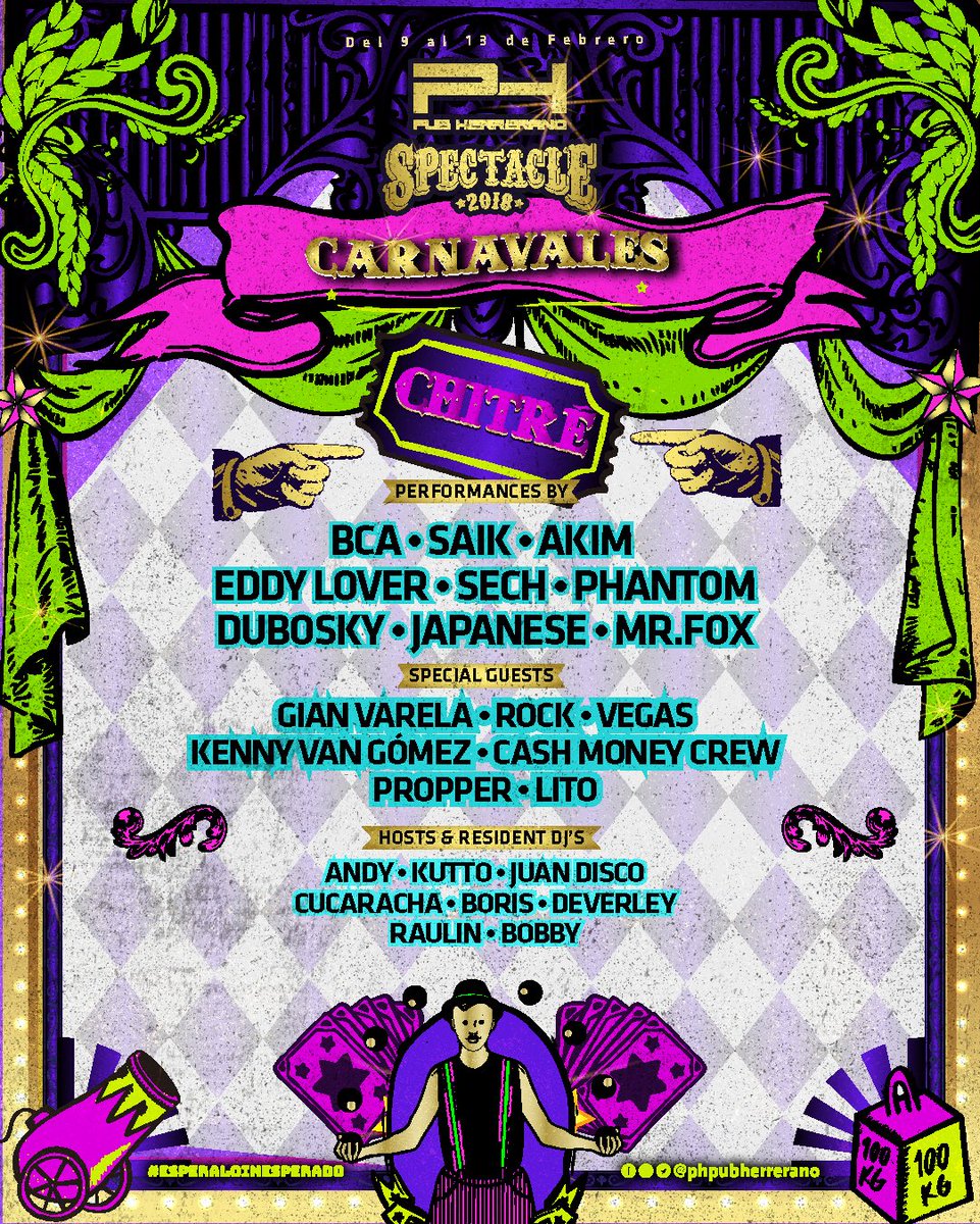 📣PH PUB HERRERANO SPECTACLE📣 LINE UP 🎉CARNAVALES🎉 CHITRÉ 🎪✨ #Performance <a href="/bcapanama/">BCAPANAMA</a> 🔥 <a href="/mrsaikofficial/">Mr. Saik</a> 🔥 <a href="/akim507/">{as} KIM507</a> 🔥 @eddyloveroficial 🔥 <a href="/sechmusic/">Sech</a> 🔥 <a href="/realphantom507/">realphantom507</a> 🔥 <a href="/dubosky/">Hernan Carmona</a> 🔥 <a href="/japanesepty/">Japanese El Asassin</a> 🔥 <a href="/mrfox_musica/">MR FOX</a> 🔝🔝🔝 #EsperaLoInesperado