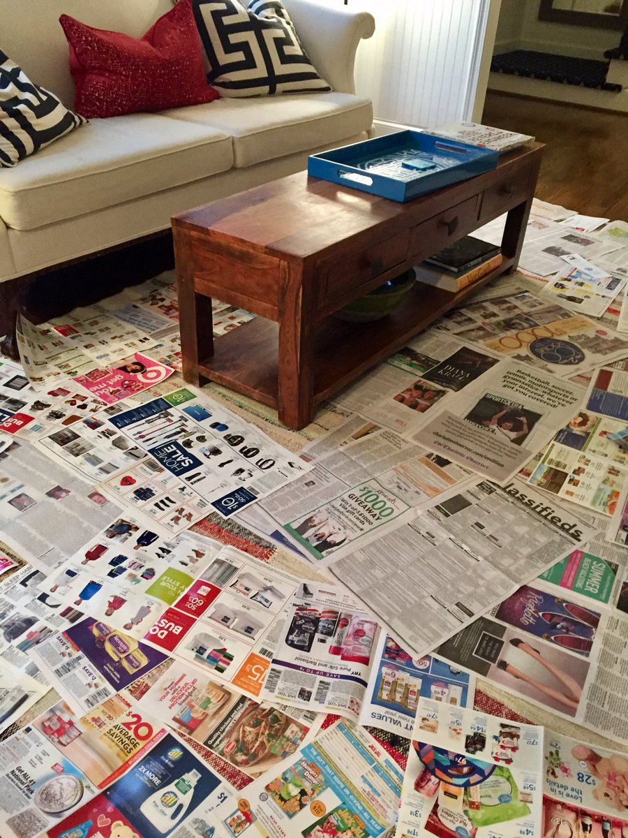 ssmithCLT's tweet photo. This is what happens when siblings need entertainment during #fluweek. We were gifted with a new rug this morning. @theobserver https://t.co/phfwnyi6Ja