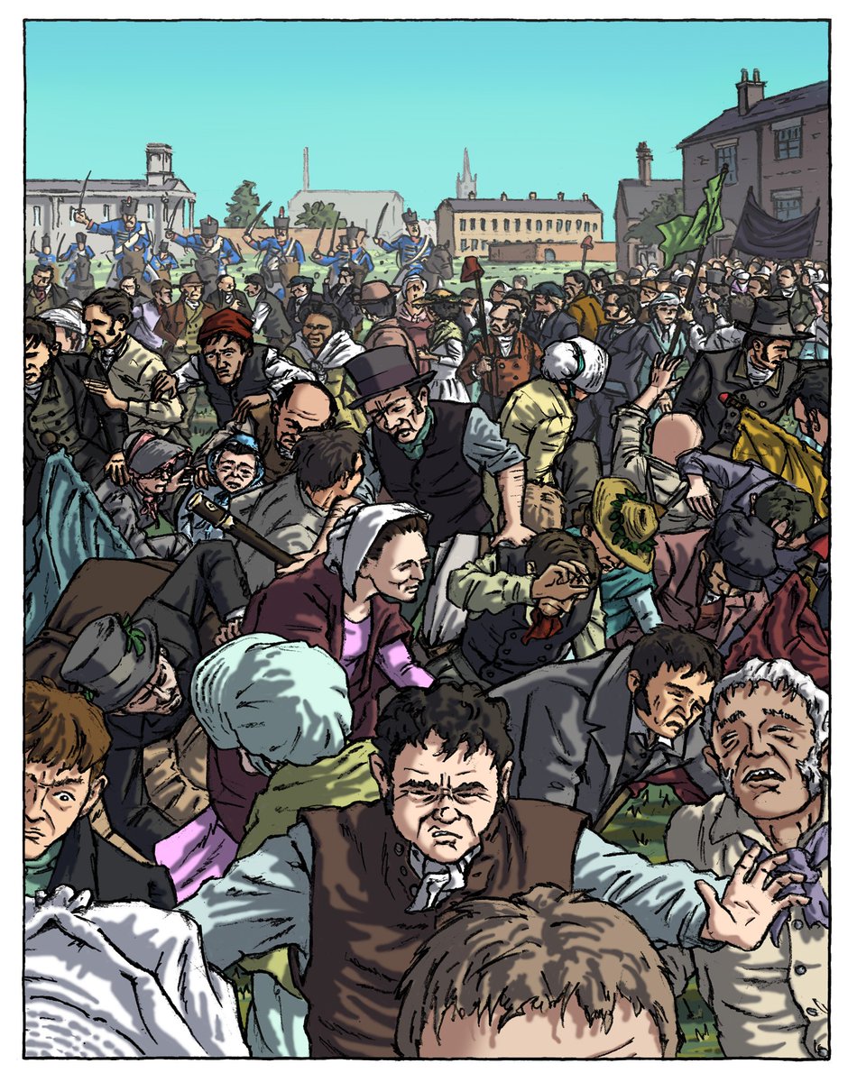 thinkthebook's tweet photo. @gmbbolton23 @unionpeople A few of us in group running a crowdfunder from 10th Feb this year for a vivid, warts-and-all Peterloo Graphic Novel, preview, and email list sign up here - https://t.co/0h3o8wFBDa https://t.co/Uys1dDKeFT