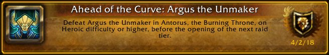 Unlogics's tweet photo. I just earned the [Ahead of the Curve: Argus the Unmaker] Achievement! #Warcraft https://t.co/ulaDSQqIBx