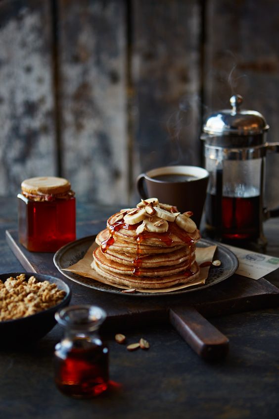 #Golden #Pancakes #Banana 🍌 #Almonds #Syrup ☕️