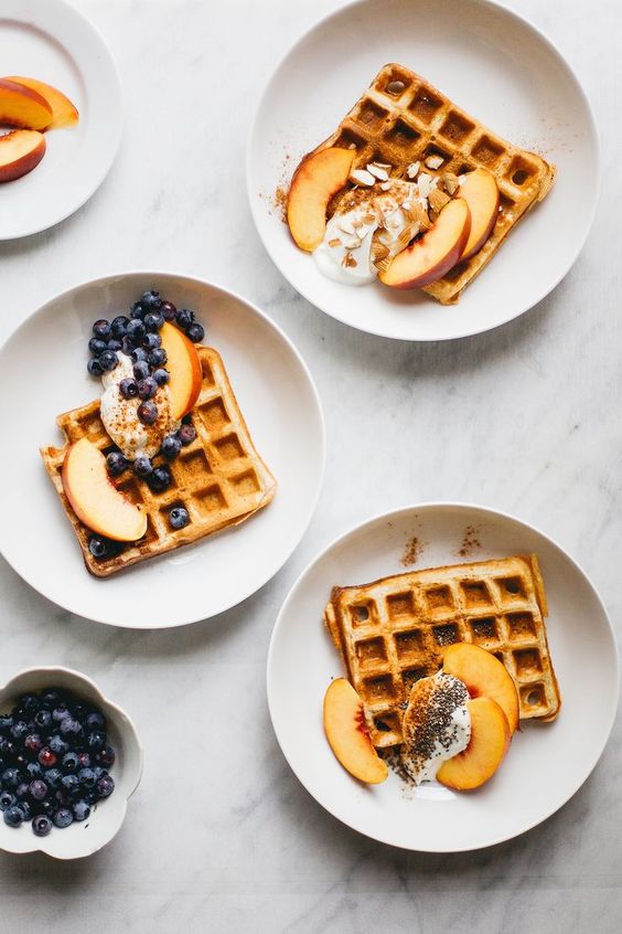 #Waffles + #Blueberries + #Peach 🍑