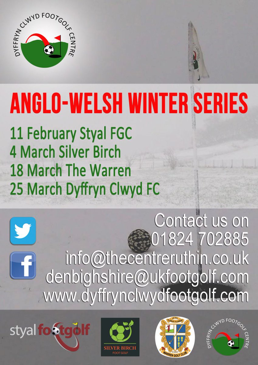 FootGolf_Denbs's tweet photo. 4 event anglo-welsh @UKFootgolf
Competion starts next weekend at Styal. Dan Wallbanks and James Firth will be the favourites after their super victory in the winter series today. Can you beat either of them? See you there! https://t.co/vtRnIpzClj