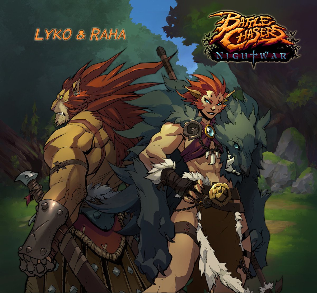 Ulkhror on Twitter: "Arena master #Lyko and Beastmaster #Raha from #BattleChasers Nightwar! Art by @AirshipSyn @JoeMadx & @NightblueArt (2017) I want to know more about their backstories, how strong they are and