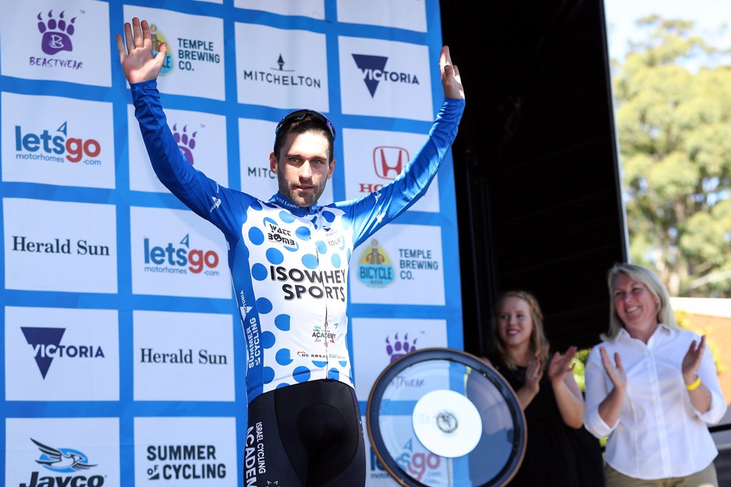 Congratulations to <a href="/NathEarle/">Nathan Earle</a> of @yallaACADEMY on winning the IsoWhey Sports King of the Mountain Jersey for <a href="/HeraldSunTour/">Jayco Herald Sun Tour 🚲</a> 2018 ⚪🔵⚪🔵
#SunTour #cycling #nutrition #dots