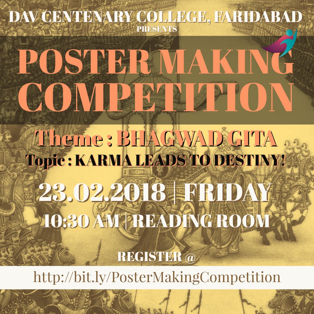 tfol2k19's tweet photo. Date of Competition : 23rd February, 2018

Last Date of Registration : 17th February, 2018

Register at : https://t.co/5BrWtmWgq7 …

#PosterMakingCompetition
#TFoL2k18
#DAVCC https://t.co/0wODfW0hj6