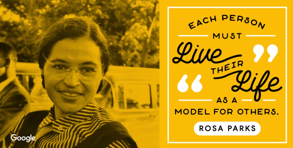 Photo of Rosa Parks alongside her quote: "Each person must live their life as a model for others."