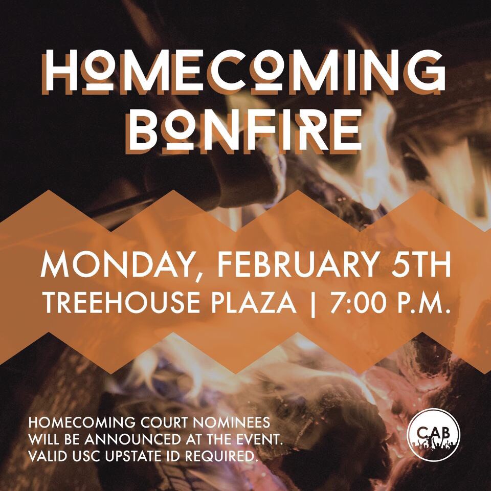 USCUpstate_CAB's tweet photo. 🍢🍿🔥 Homecoming 2018 begins tomorrow!! come out to the Homecoming Bonfire in between the tree houses. Refreshments will be served 💚 Starting at 7:00 p.m. #AllRoadsLeadToTheDome #HomecomingKickOff https://t.co/eZiWsaxtW4