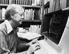 Jimmy Carter using a word processor to write his memoirs.