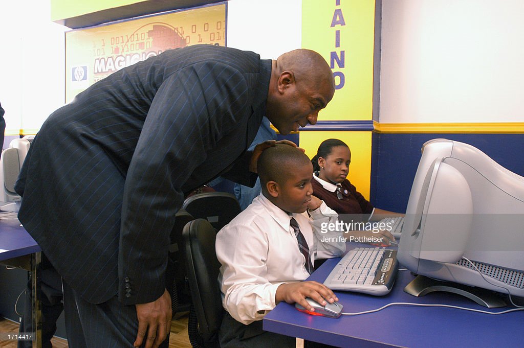 Magic Johnson in 2002 at the opening of the Magic Johnson Learning Center.