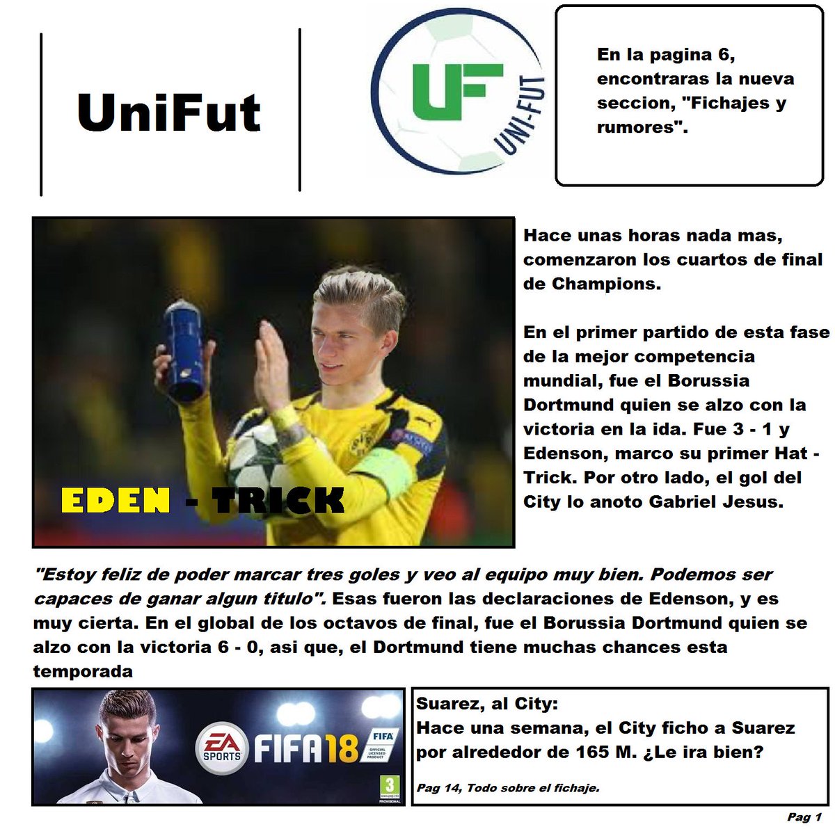 Revista0UniFut's tweet photo. ¡Segunda edición!
Ya con patrocinador.

PD: También costo mucho hacerla y, Edenson me dijo si podía salir. Así que no tengan vergüenza y pidanme si queres aparecer. https://t.co/Kj5mfdPSjT