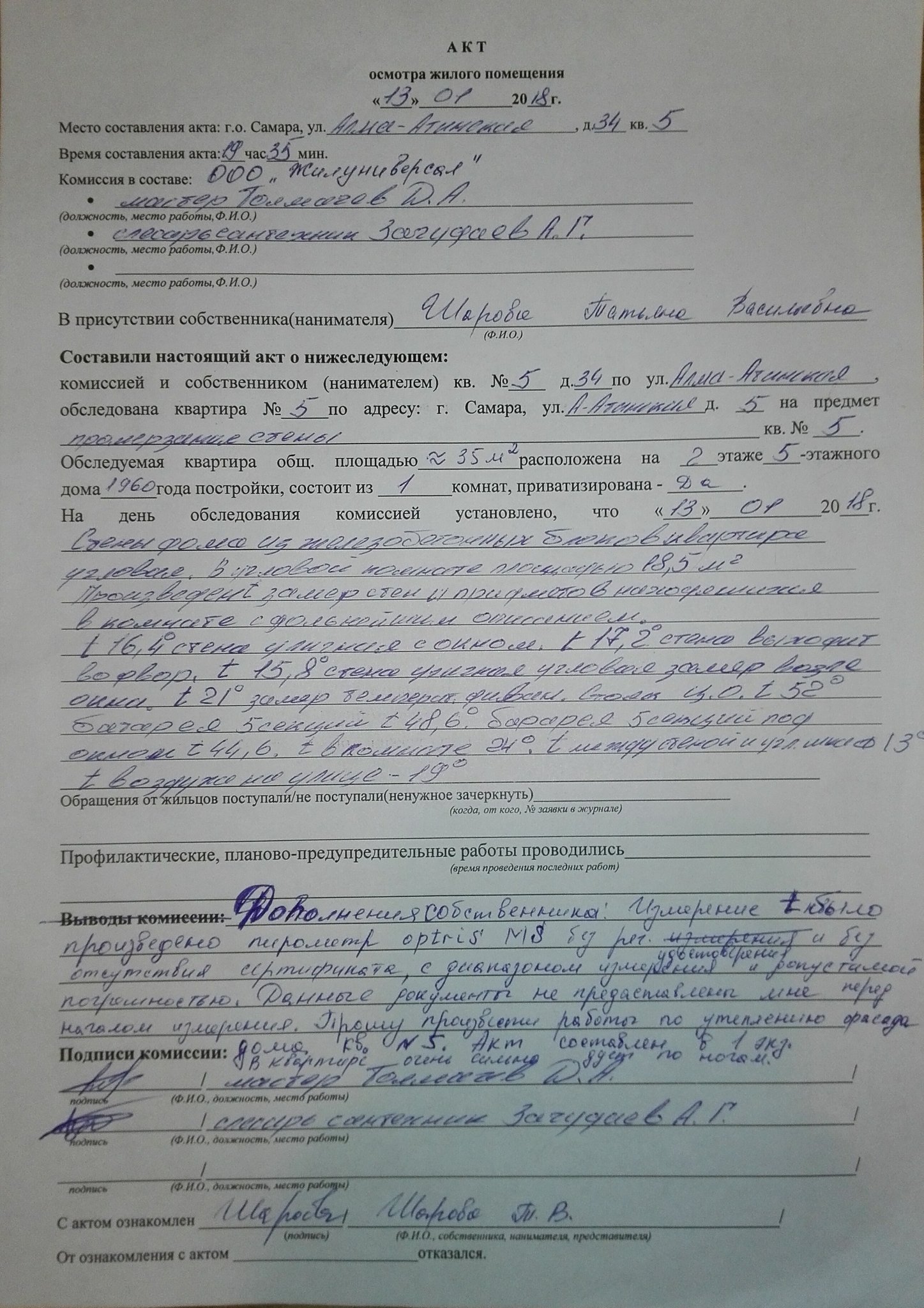 Акт осмотра квартиры комиссией образец