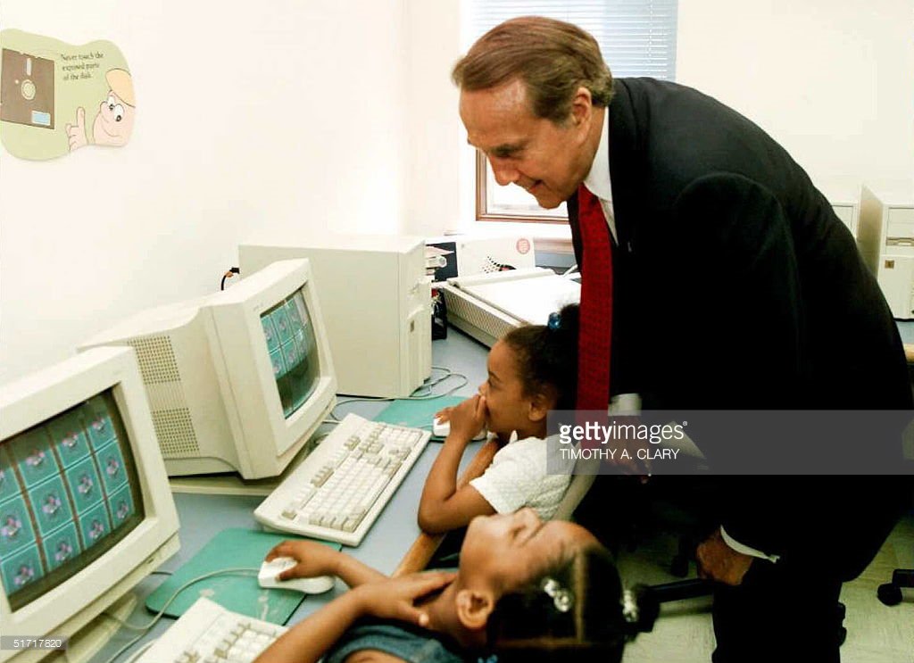 Are you a candidate that wants to appear "up on the technologies" but don't know anything about computers? Simple, visit a school computer lab, and look over their shoulder!You look presidential, technology, kids, education, and many other buzzwords.Bob Dole, '96.