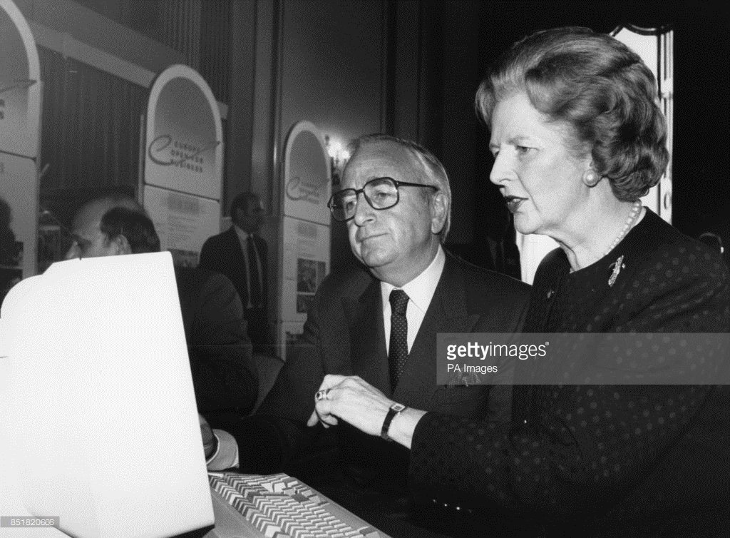 Thatcher in '88 checking out a computer.