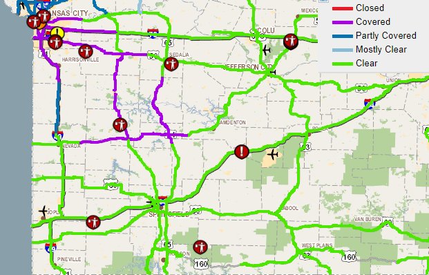 The snow is coming down pretty hard, much harder than first thought. A winter weather advisory is in effect until 6 pm, up to 1-2+ inches possible. Some roads are covered as of 1:30 pm. The strong winds are also causing reduced visibilities. Careful traveling! #mowx