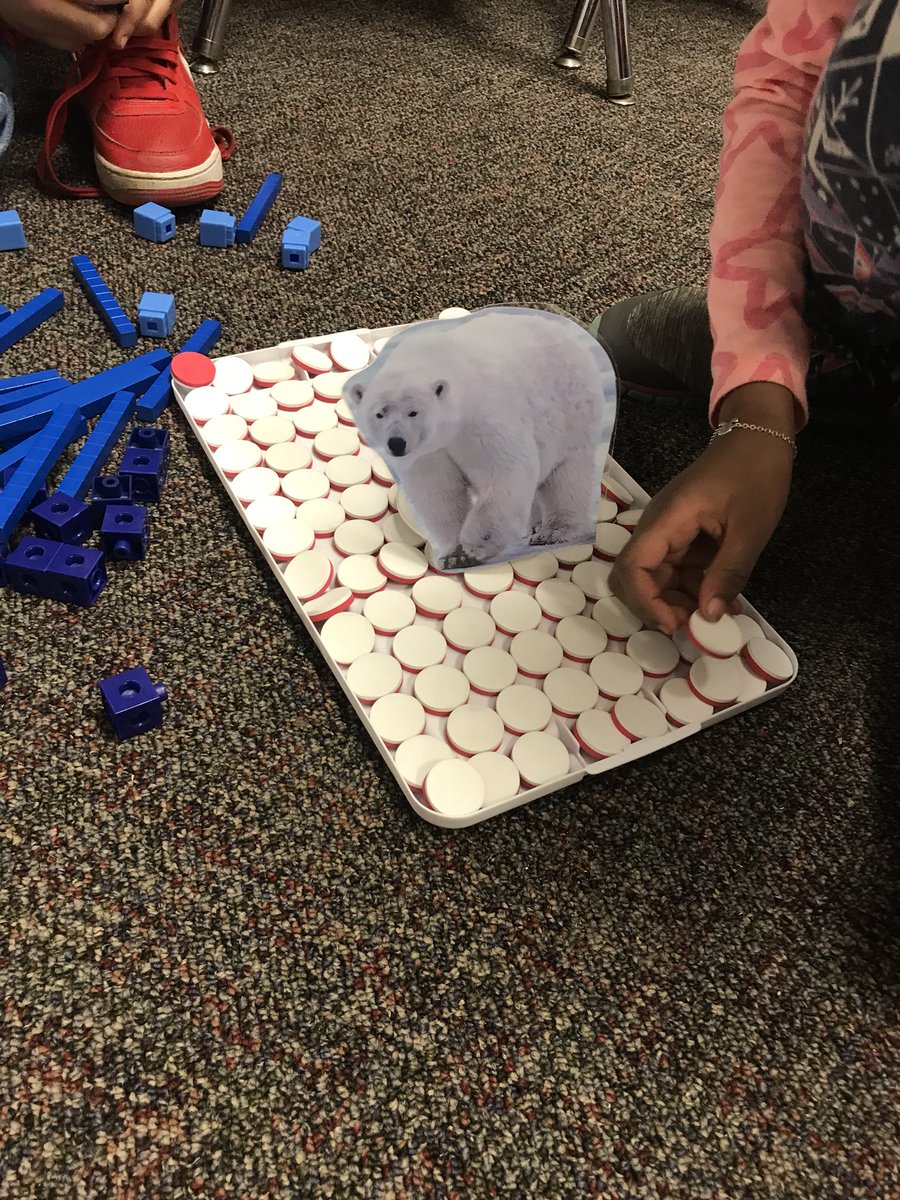 Ss used Pebble Go to research a polar animal of their choice with a partner. Then, they created the animal’s habitat using math manipulatives!