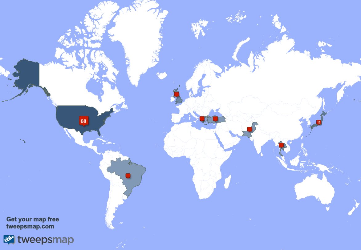 My followers live in USA (67%), Japan(12%)... Get your free map: tweepsmap.com/!thatmashita