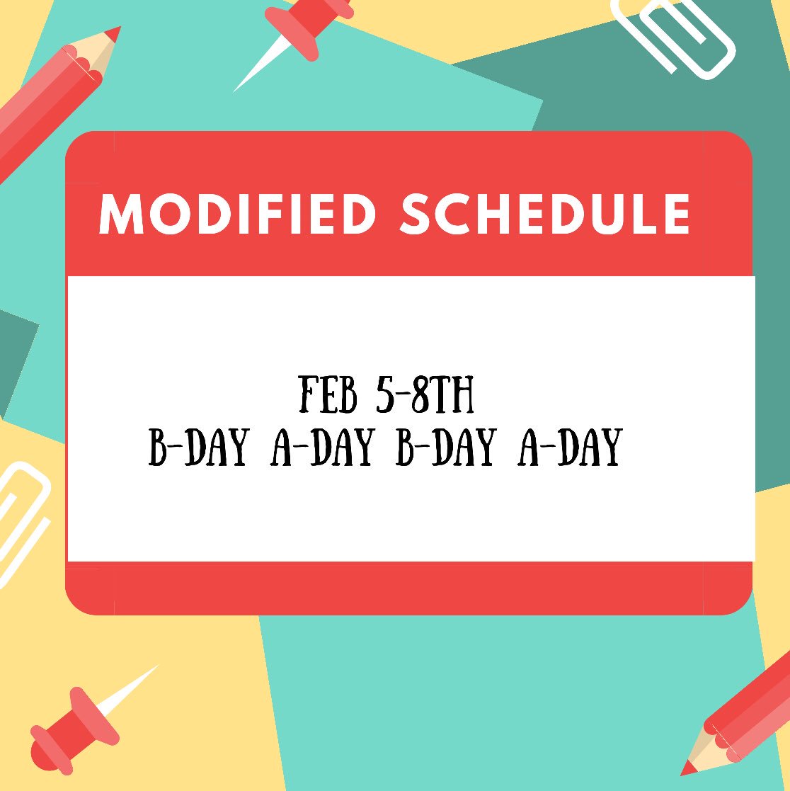 Patriots_StuCo's tweet photo. No School Friday the 9th ! This week’s schedule is B-A-B-A 🔴🔵⚪️ https://t.co/MY2NppiI74