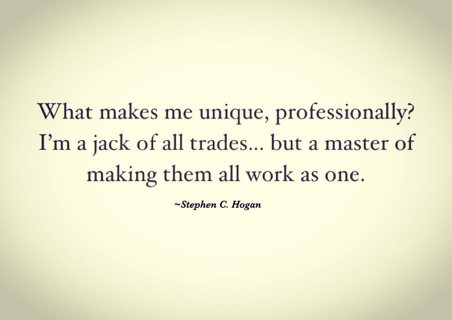 StephenCHogan's tweet photo. Jack of all trades, master of making them all work as one. How about you? #entrepreneurlife #stephenchogan #SocialMediaManagement https://t.co/BdTQsOTB7O