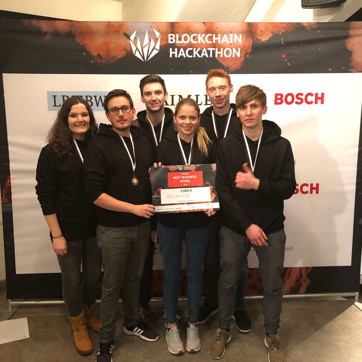 julesfromspace's tweet photo. Surprised and happy about our win @hackBC_STR for best business model😊 ! #hackBC18 #blockchain #hackathon https://t.co/K47dds2Np3