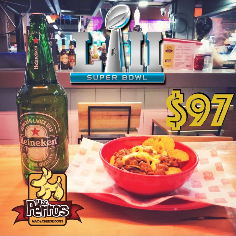 TennesseeXpres's tweet photo. Vive el #SBLll con nosotros! #MacPerros #MercadoSanGenaro #FlyEaglesFly #NotDone #Perros #Nachos #GrandHeineken https://t.co/6EeHIVpoky