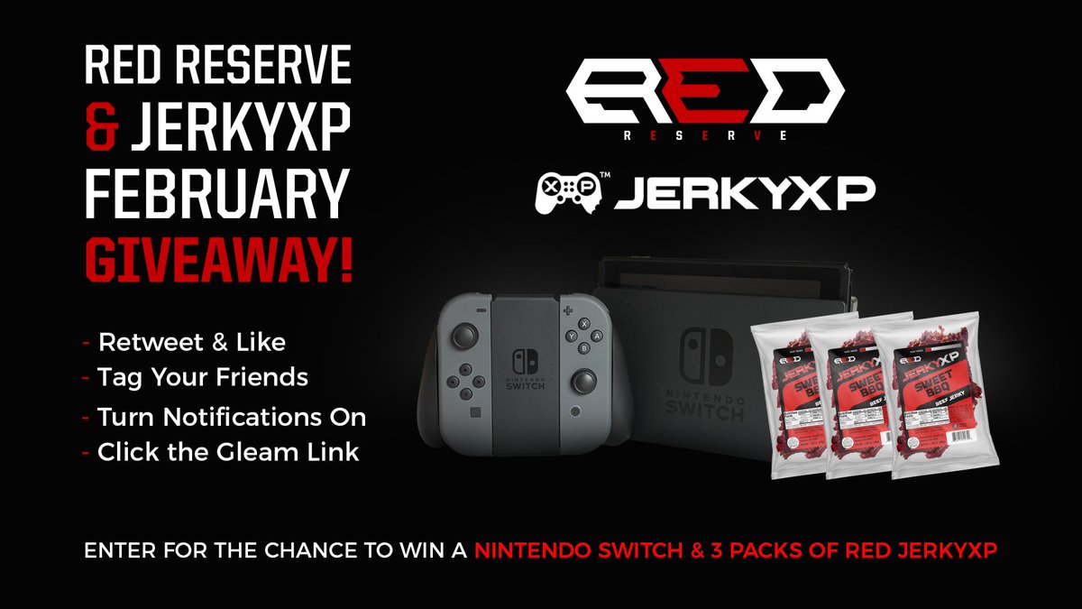 Nordavindgg's tweet photo. We're teaming up with @JerkyXP for a #Giveaway! Make sure you enter for your chance to win a Nintendo Switch, seven bags of RED Sweet BBQ Jerky, and three t-shirts!

- Follow @RedReserve and @JerkyXP!
- Retweet, Like, and Tags your Friends!
- Enter Here: https://t.co/vA7jzCR5wX https://t.co/Dn3bjjQwdc
