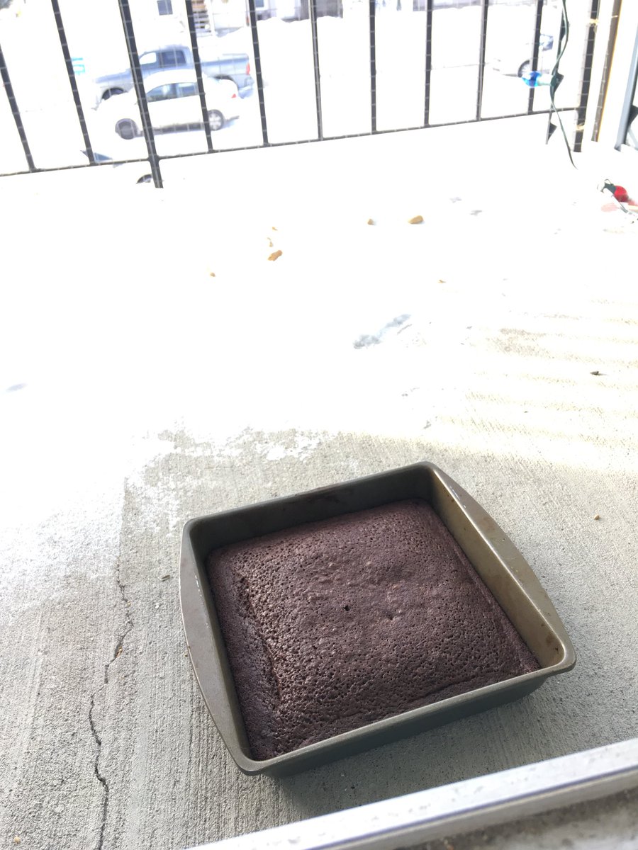 prairiemonique's tweet photo. One nice thing about winter is you can cool off your baking on the balcony. #nomnomnom #hellobrownies #sorrynoneleft #northernlivingbrightside #yegwx https://t.co/XqfzpatrVY