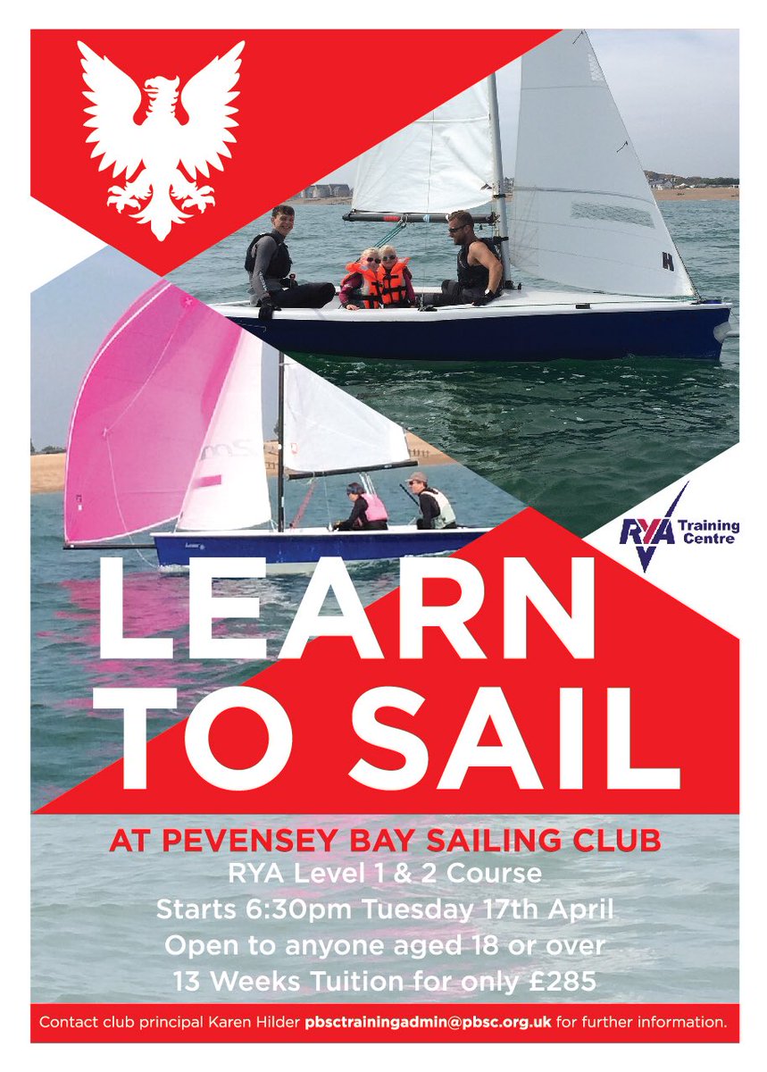 sailPBSC's tweet photo. learn to sail at pevensey bay sailing club #learntosail RYA L1 &amp; 2 course tuesday 17th april https://t.co/Au1zP8lYRP