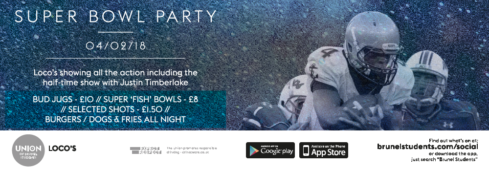 If you're down at <a href="/ubsnightlife/">UBS Nightlife</a> make sure to check out the <a href="/BrunelBurners/">Brunel Burners</a> press up challenge during the Super Bowl half time. £1 entry - most press ups won a pitcher of beer*

*or equal pricing.
