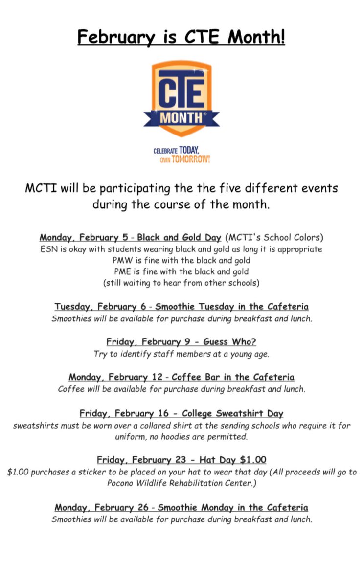 To celebrate CTE Month, MCTI will be participating in a few events this February. We look forward to see MCTI students enjoying these activities!