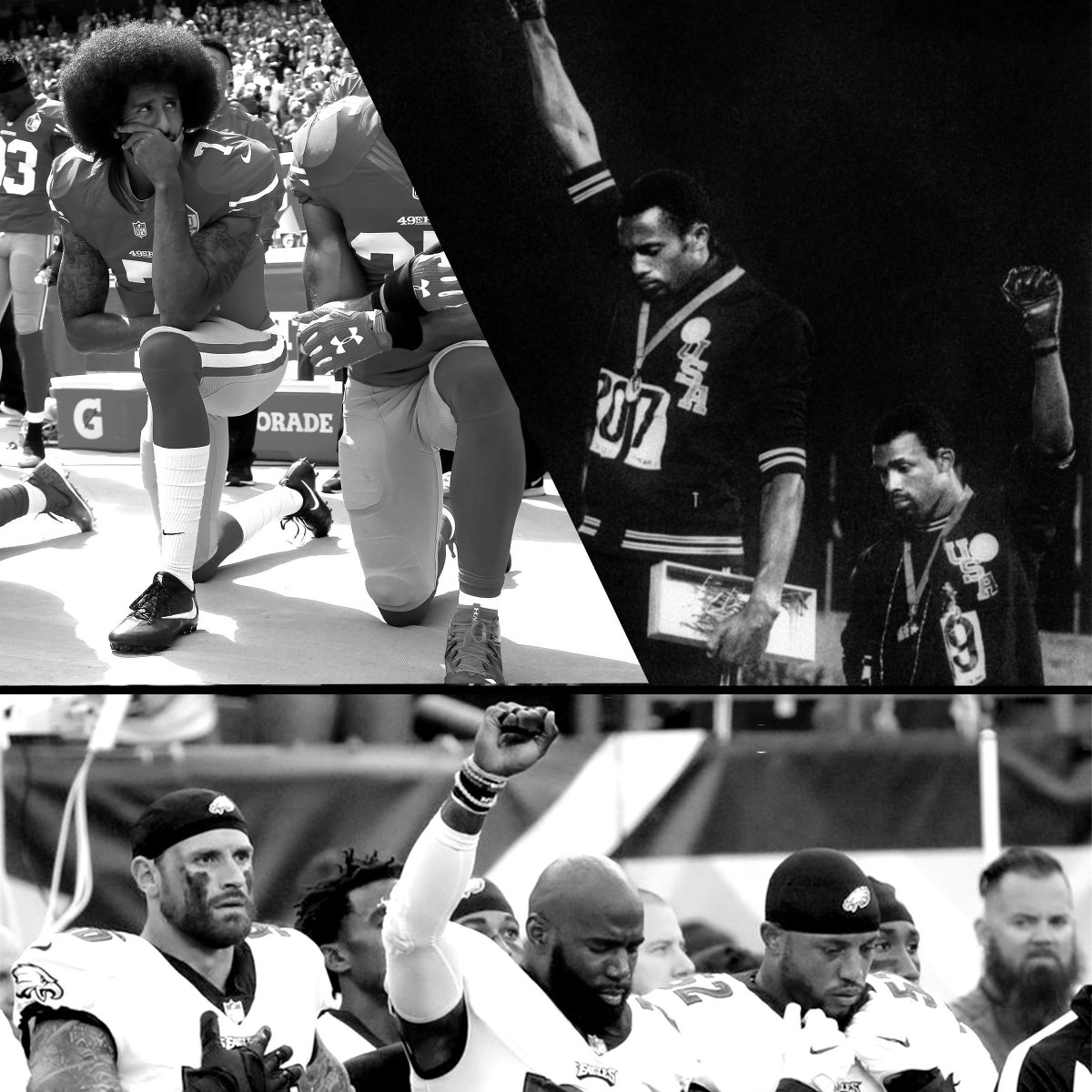 CoryBooker's tweet photo. Ahead of #SuperBowlSunday tonight, let's not forget that history has shown protest is patriotic – whether you take a knee, raise a fist, sit down or stand up. 
We all love America. #BlackHistoryMonth https://t.co/TE2aeTzdiu