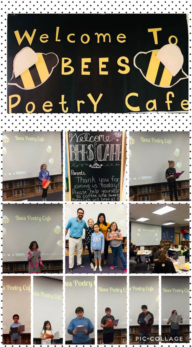 NISDEllison's tweet photo. What an awesome way to end the monthly SWARM Poetry Enrichment program!!! Thanks to Mr. Saul and Mrs. Alejos for sharing their passion for poetry with our Bees and hosting the Bees Poetry Cafe! @DeniseAlejos #BeesLearning #EllisonInspired https://t.co/2kCGnzhcil