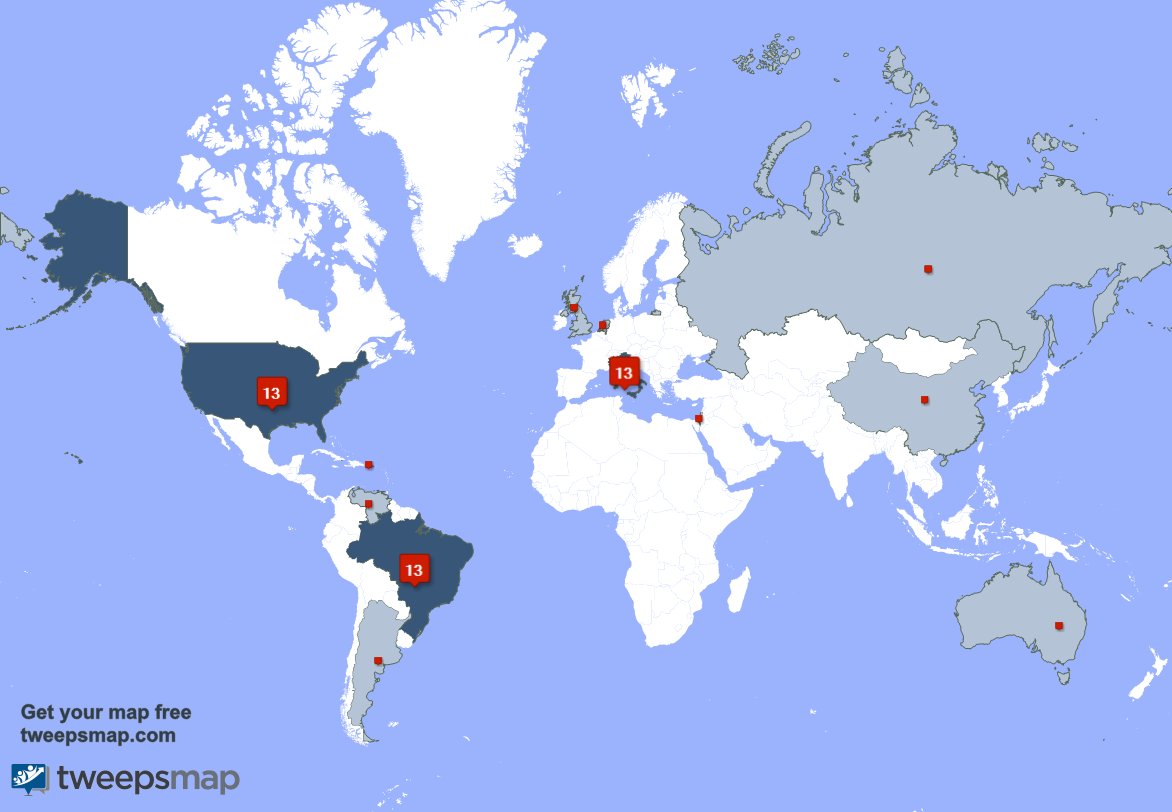 I have 1 new followers from Russia last week. See tweepsmap.com/!W7FGS