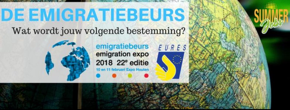 Ben je op zoek naar een baan in het buitenland of wil je emigreren? Bezoek dan op 10 en 11 februari 2018 de EmigratieBeurs. De beurs is op beide dagen van 10.00 tot 17.00 uur geopend en vindt plaats in Expo Houten. Klik hier bit.ly/Emigratiebeurs… voor meer informatie.