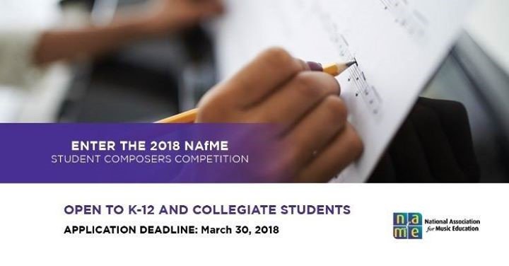 Calling all student composers! Apply today for the 2018 NAfME Student Composers Competition for your chance to have professional musicians perform your piece during the NAfME National Conference! Deadline is March 30th. Learn more: ow.ly/4I3d30iaCkU