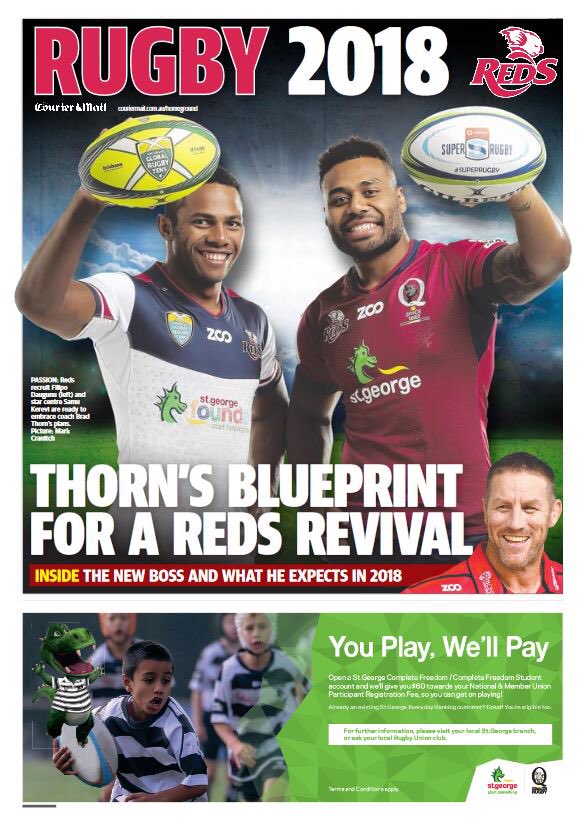 The <a href="/redsrugby/">Queensland Reds</a> looking a treat on the front cover of the <a href="/couriermail/">The Courier-Mail</a> today in their <a href="/ZooSport/">Zoo Sport</a> Jerseys. Great story on the year ahead.  #RedsRugby #ZooSport