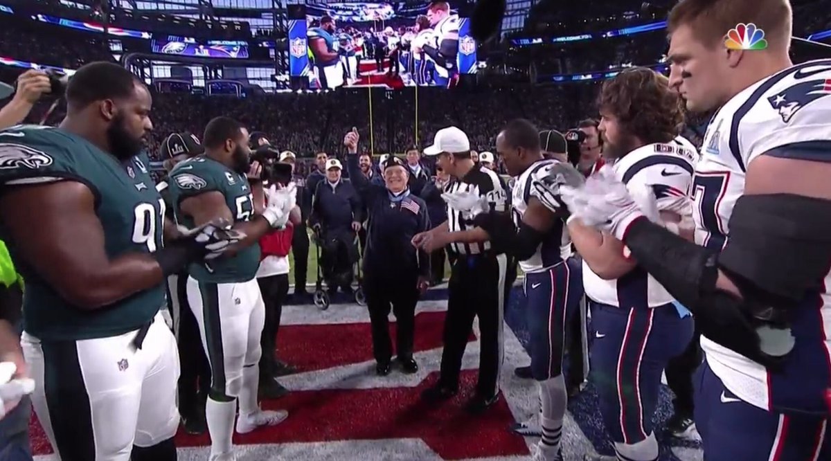 BroadcastingBri's tweet photo. Regardless of the score, WWII hero Hershel 'Woody' Williams has my vote for #SuperBowl MVP. 
#CoinTossGameTooStrong 
🐐 https://t.co/uqsx1KtBWF